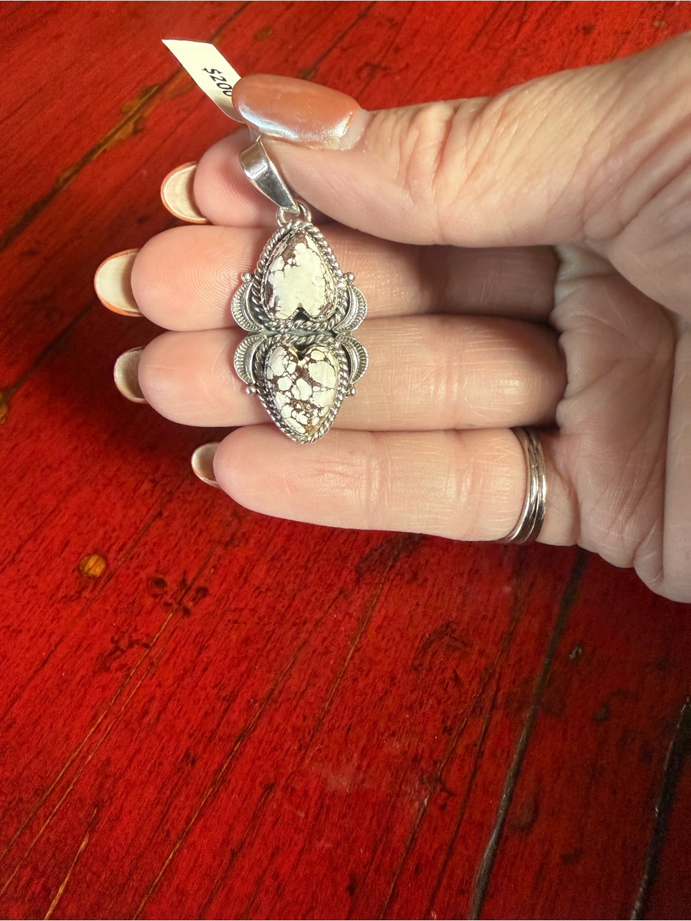 Sterling Silver 925 Wild Horse Double Stone Statement Pendant